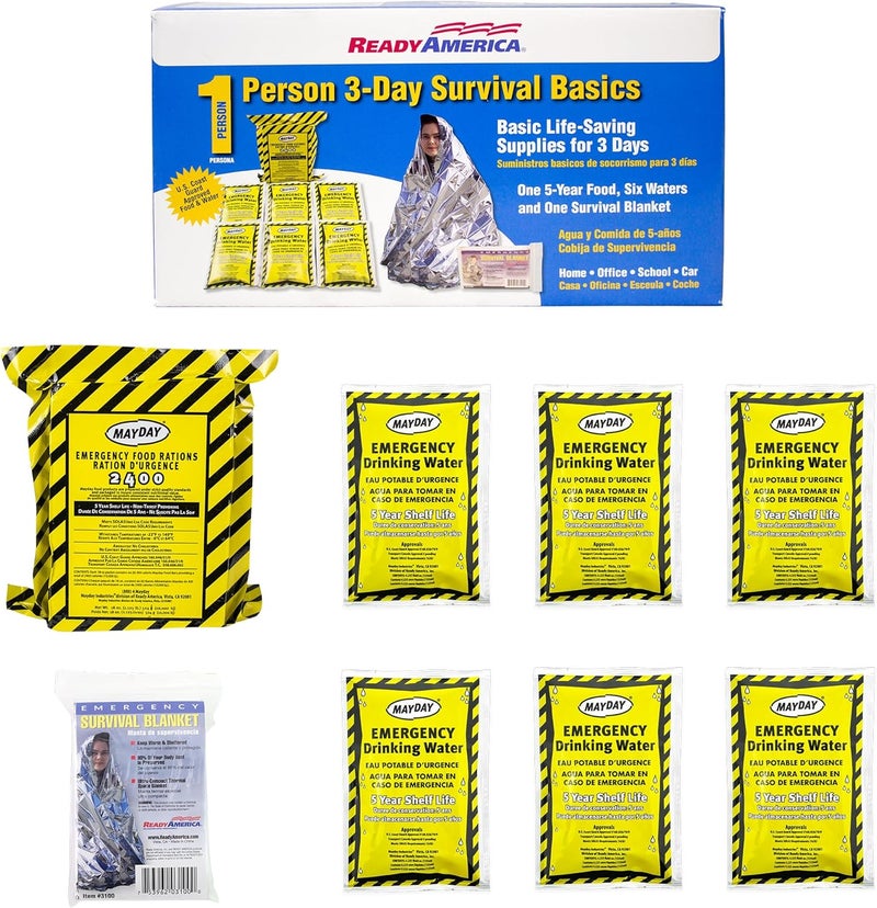 QUAKEHOLD! Ready America 1-Person 3-Day Emergency Survival Kit with Food, Water, and Blanket - Image 1